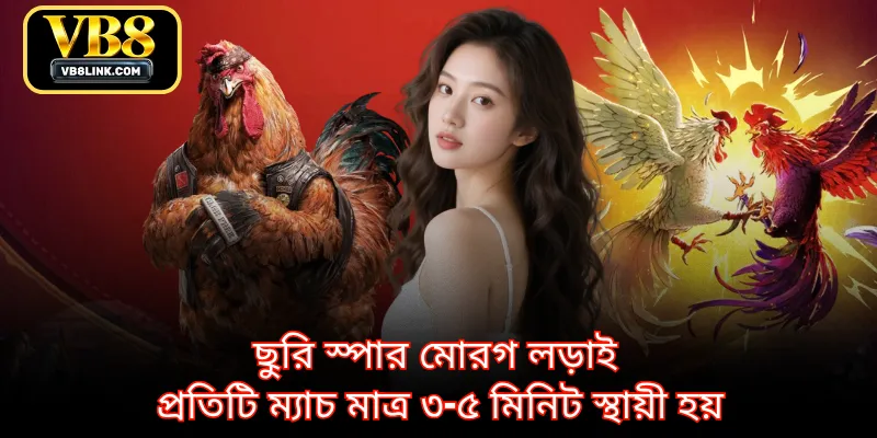 ছুরি স্পার মোরগ লড়াই  প্রতিটি ম্যাচ মাত্র ৩-৫ মিনিট স্থায়ী হয়